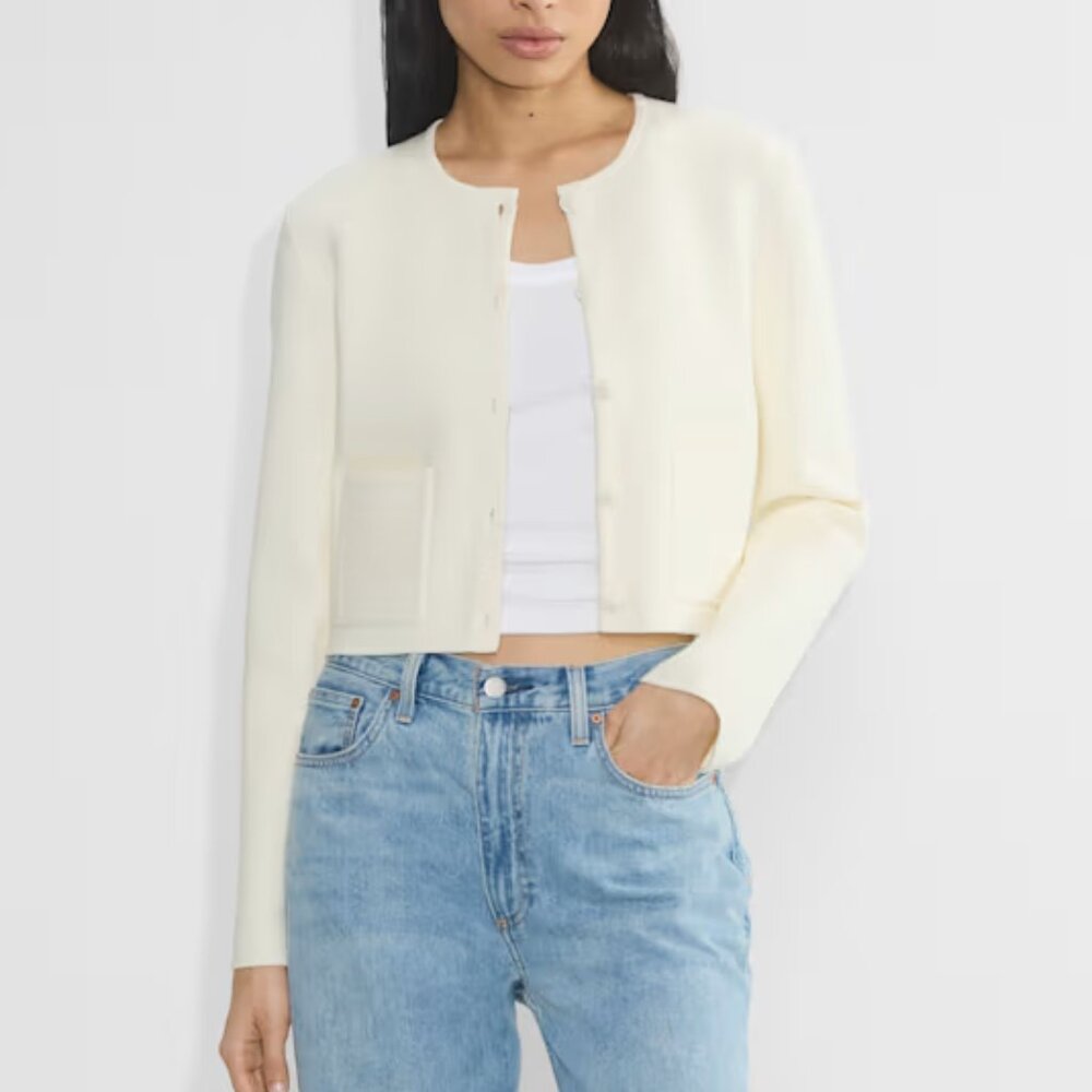 Babaton Cream Cropped Button Cardigan